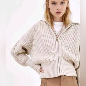 Zara Cream Chunky Zip-Up Knit Cardigan